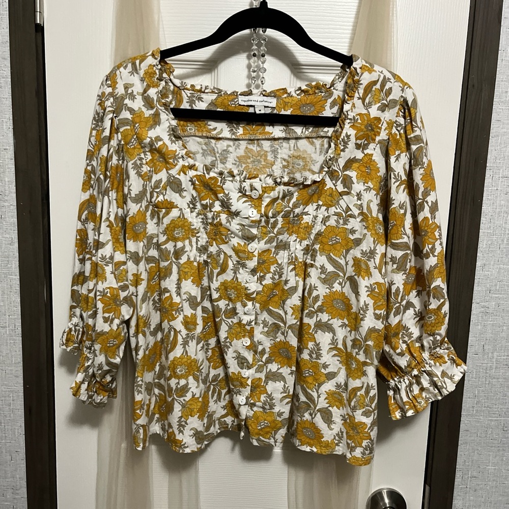 cupcakes & cashmere Yellow Floral Blouse
